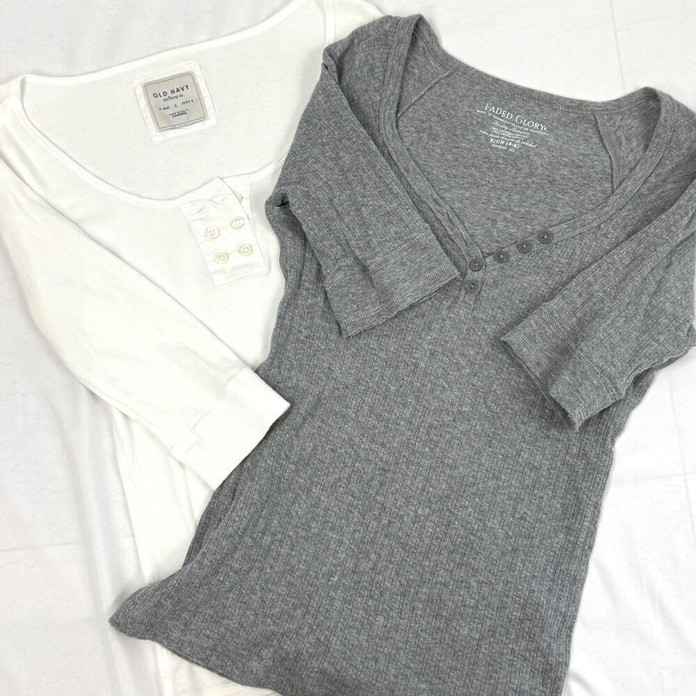 Faded Glory Old Navy Women's Bundle Henley Tops Lot of 2 Size Small